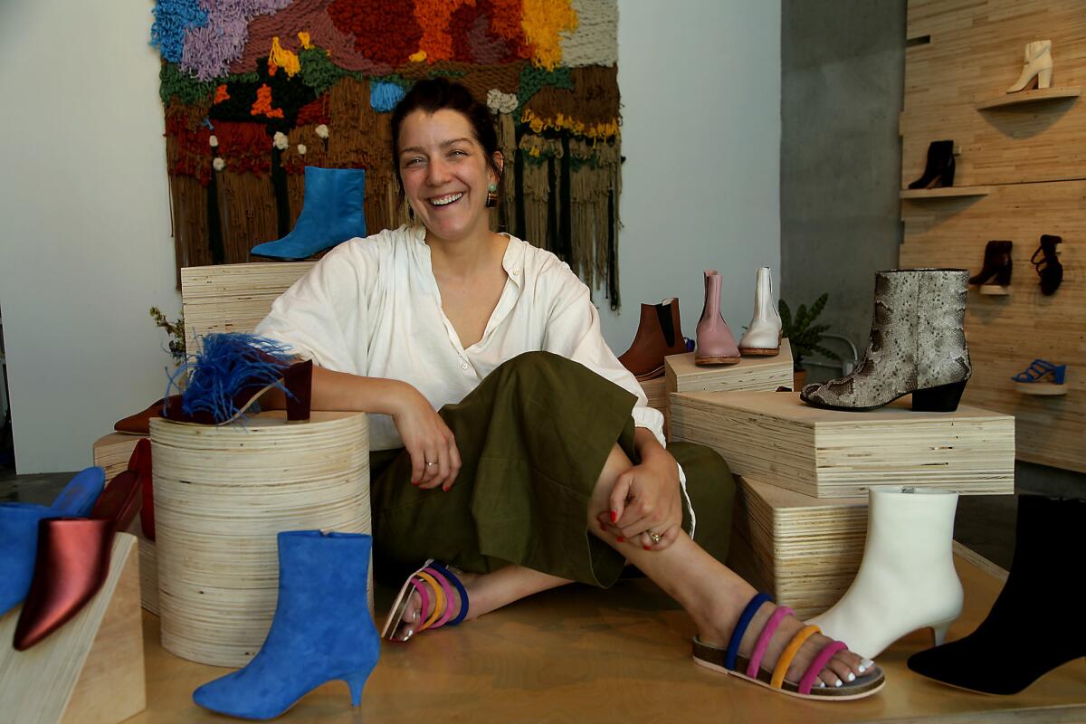 Shoe designer Charlotte Stone at her pop-up space at Platform in Culver City.