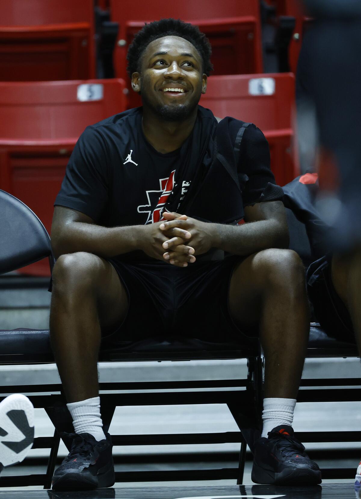 SDSU guard Darrion Trammell has been sidelined for three weeks with a shoulder injury.