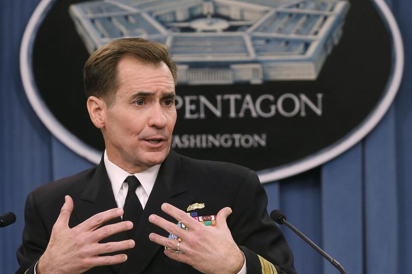 Pentagon spokesman Rear Adm. John Kirby, shown on Jan.9, announced plans announced plans to send several hundred U.S. troops to help train and equip Syrian rebel fighters to battle Islamic State militants.