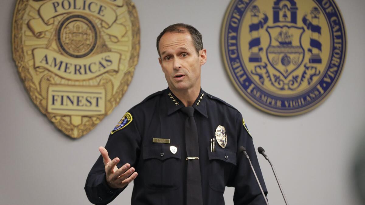 San Diego Police Chief David Nisleit holds a news conference at police headquarters to announce that an investigation has been launched into a program in the Southern Division intended to reward officers for making narcotics arrests and citations.