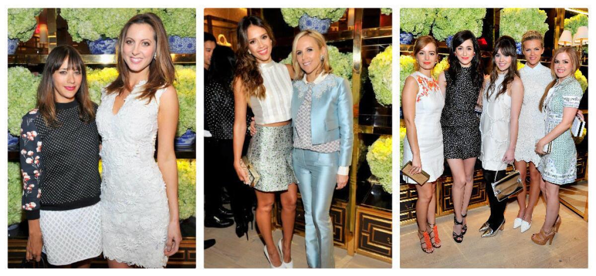 Attending Tuesday's opening of Tory Burch's Rodeo Drive boutique in Beverly Hills are, from left, Rashida Jones and Eva Amurri-Martino; Jessica Alba and Burch; and Ahna O'Reilly, Emmy Rossum, Hailee Steinfeld, Brooklyn Decker and Isla Fisher.