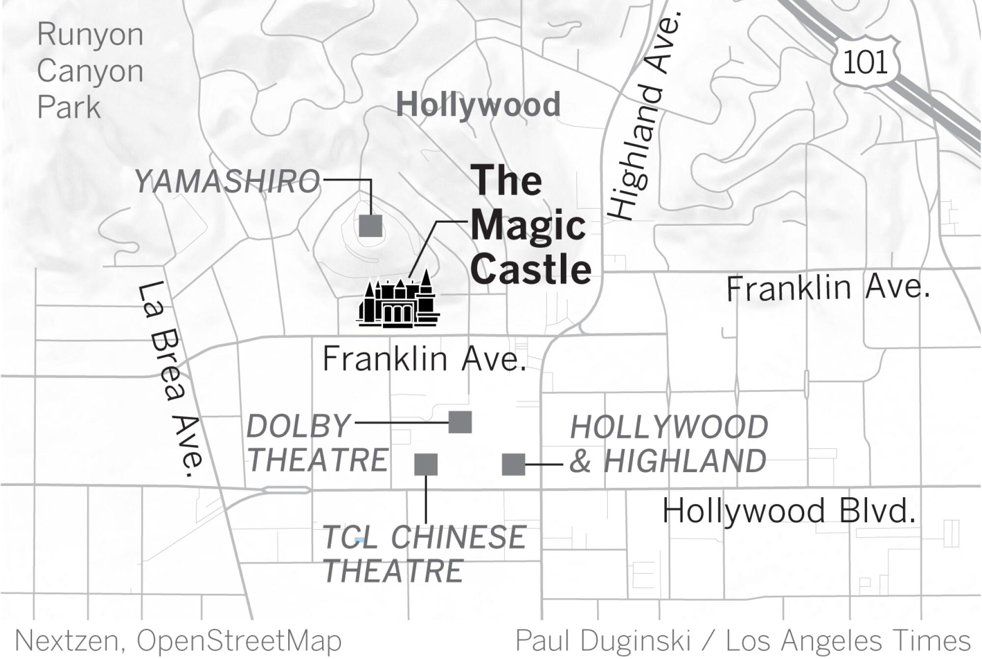Map showing the location of the Magic Castle