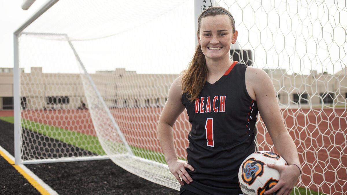 Huntington Beach High senior Rachel Harris is playing both varsity soccer and basketball this winter for the Oilers.