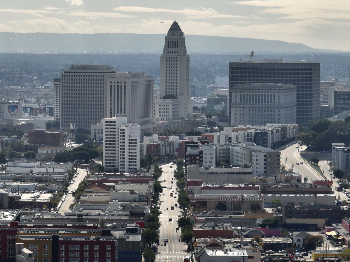 Aerial shot of Los Angeles City Hall