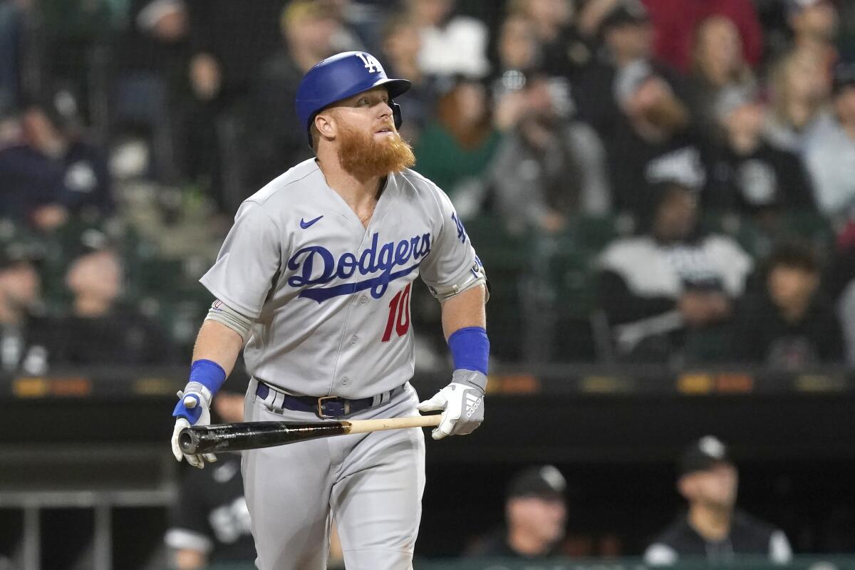 Dodgers third baseman Justin Turner flies out against the Chicago White Sox on June 7.
