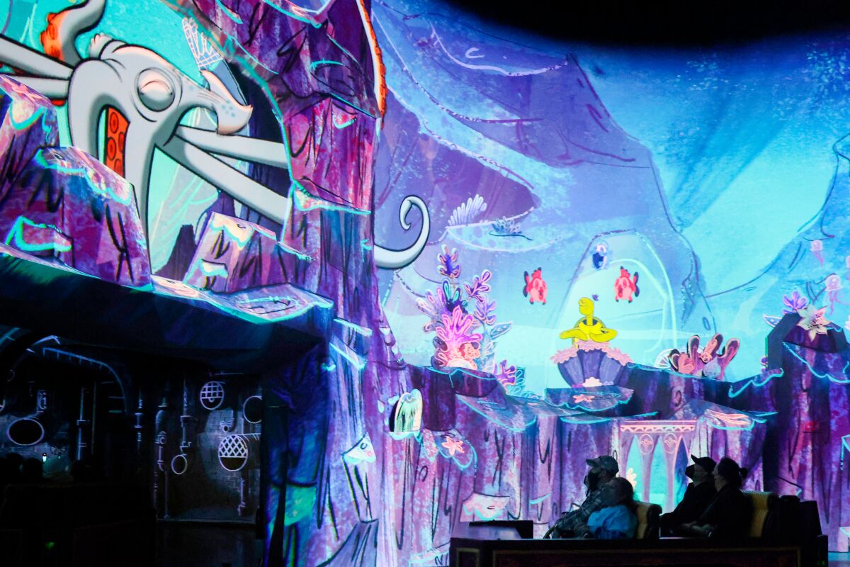 Aboard Disneyland's new ride, Mickey and Minnie's Runaway Railway.