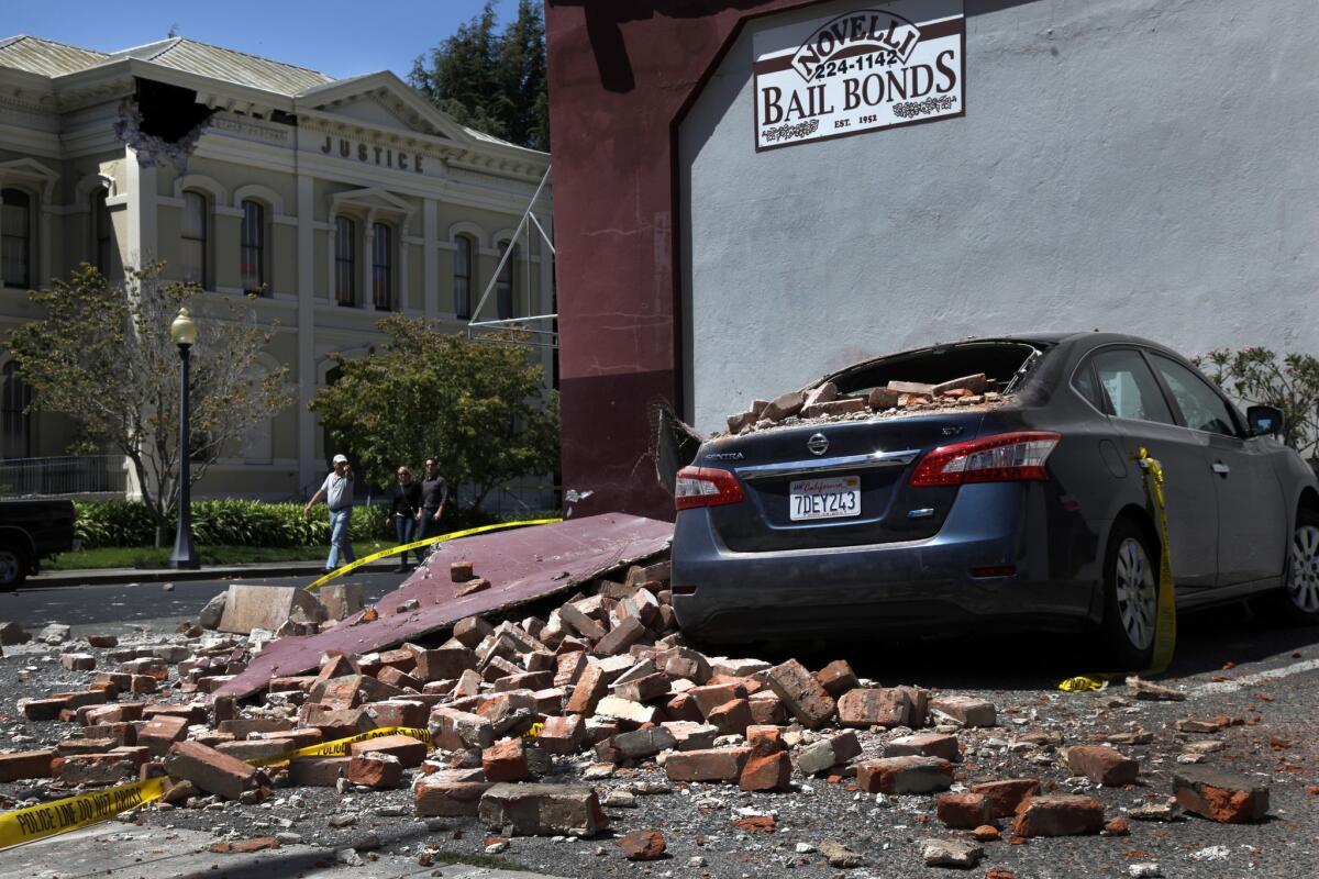A 6.0 earthquake sent bricks falling from a Napa business onto a car early Sunday.