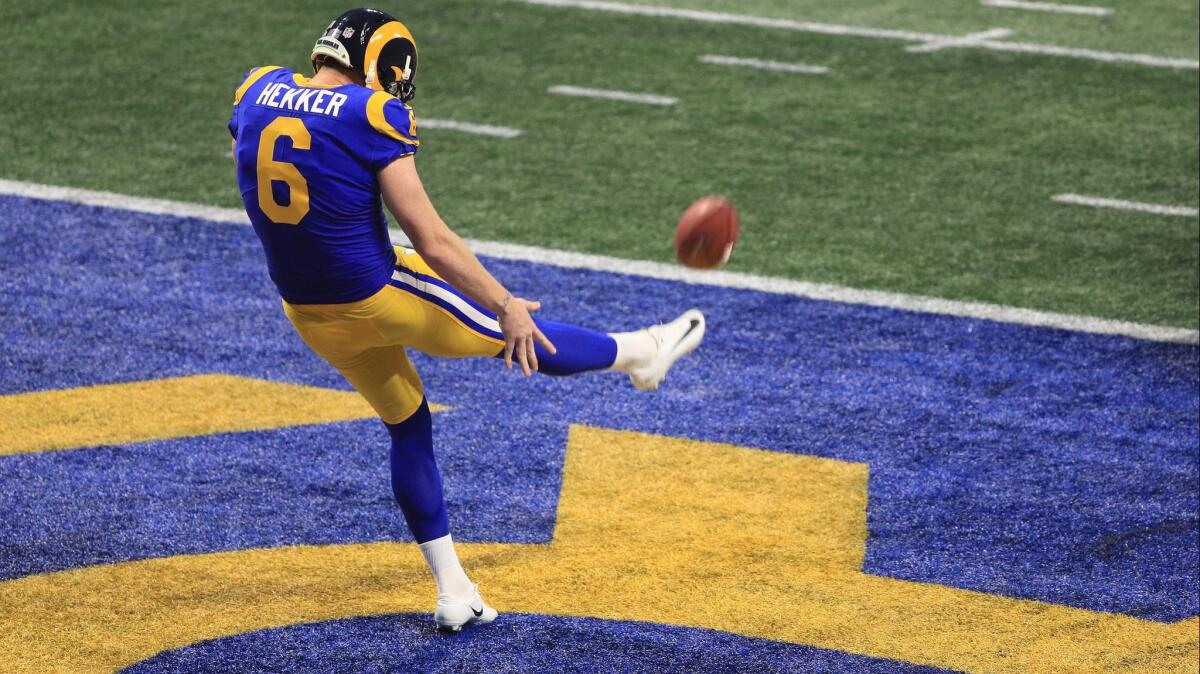 Rams' Johnny Hekker punts in the second half during Super Bowl LIII.