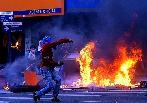 Protesters clash with police on the streets of Mar del Plata, Argentina, during a series of marches and rallies.