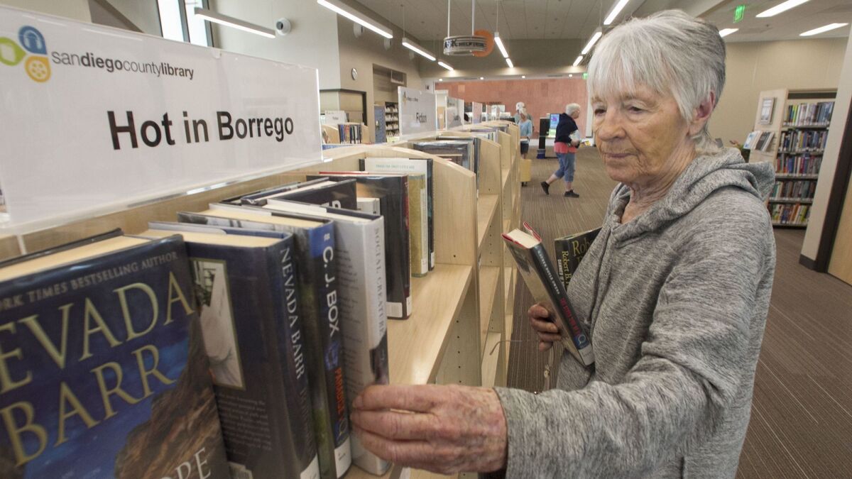 Borrego Springs resident Toni Belzer visits the new Borrego Springs Public Library at least once a week.