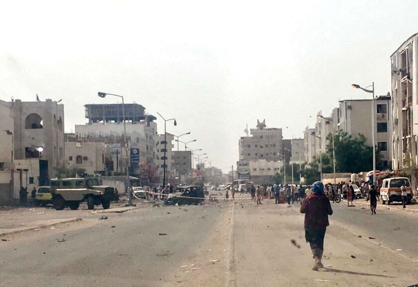 A street in Aden, Yemen, after a deadly attack.
