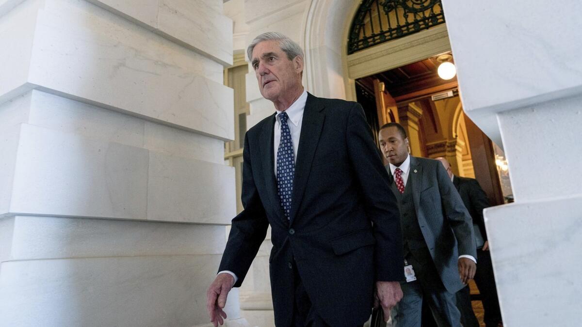 Former FBI Director Robert Mueller, the special counsel probing Russian interference in the 2016 election, departs Capitol Hill following a closed door meeting in Washington, June 21, 2017.