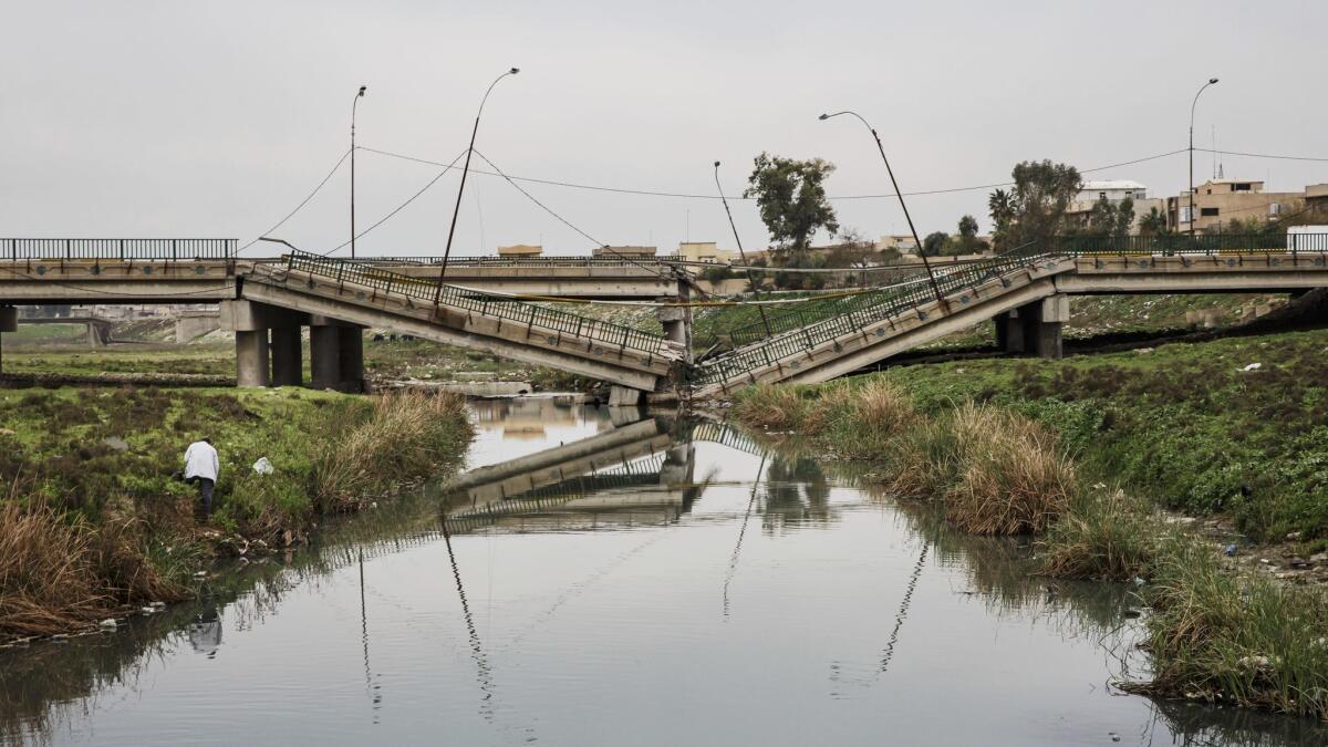 A destroyed bridge in east Mosul.