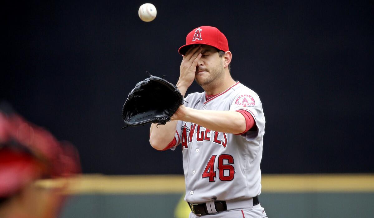 Angels starting pitcher Cory Rasmus lasted only three innings against the Mariners on Sunday afternoon in Seattle.