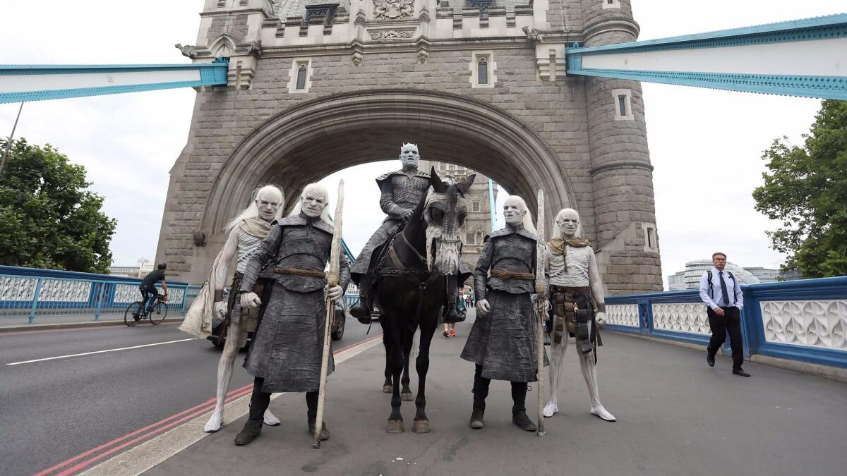 The Night King and White Walkers march over London's Tower Bridge to promote Season 7 of "Game Of Thrones," which starts Sunday on HBO.