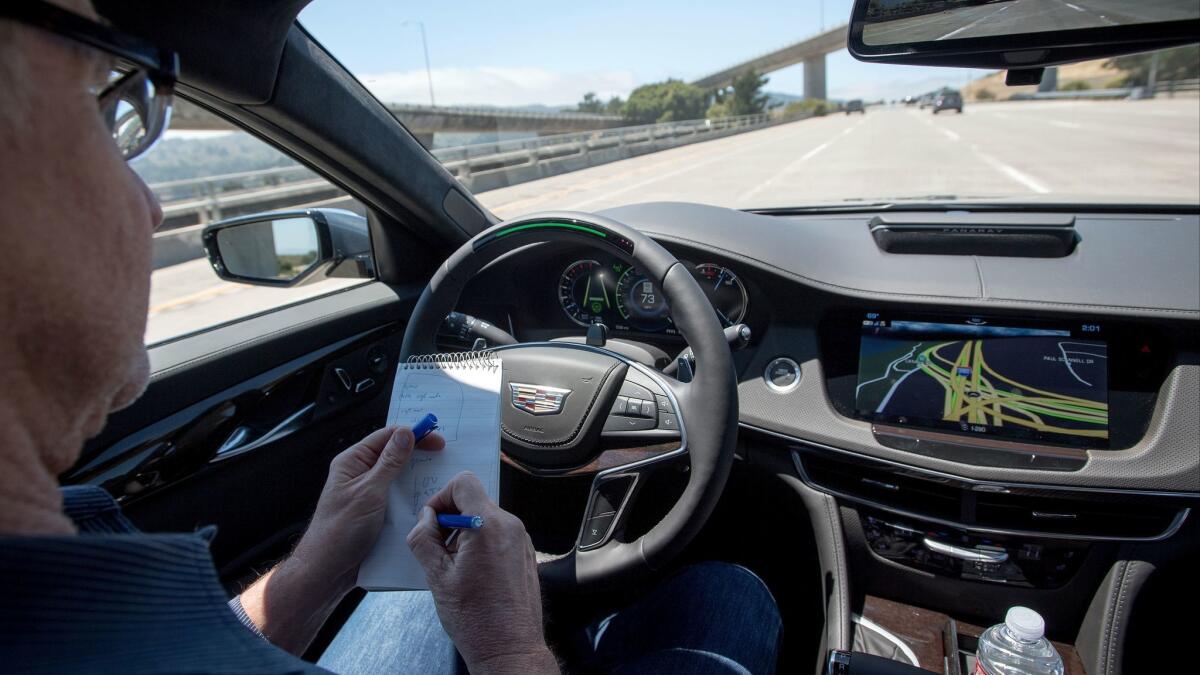 Super Cruise, an option on the 2018 Cadillac CT6, allows no-hands freeway driving. A tiny camera and a computer detect whether the driver is paying attention.