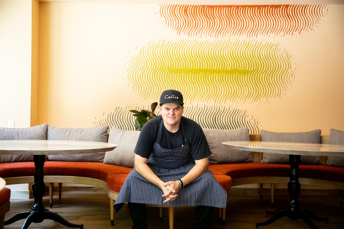 Chef Travis Swikard poses for a portrait at his highly anticipated East Village restaurant Callie