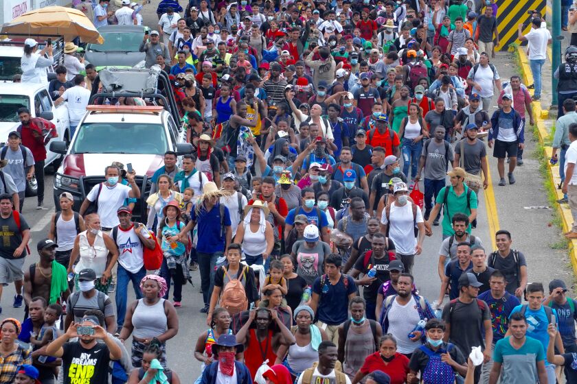 U.S.-bound caravan of more than 500 migrants, mostly Central Americans and Haitians, and including many Venezuelans, embarked on foot from southern Mexican city of Tapachula on Sept. 4. Many had been stranded for months in Tapachula and were extremely frustrated. They proceeded on the highway north amid the sweltering heat and tropical storms. National Guard and immigration authorities stopped and detained many of them the next day, Sept. 5th in the town of Huixtla, about 25 miles north of Tapachula. Mexican officials say a record number of migrants are now stuck in Tapachula and environs.