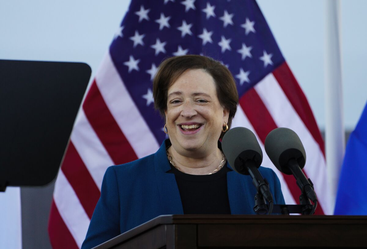 Supreme Court Justice Elena Kagan was the sponsor for the USNS Earl Warren in San Diego on Saturday.