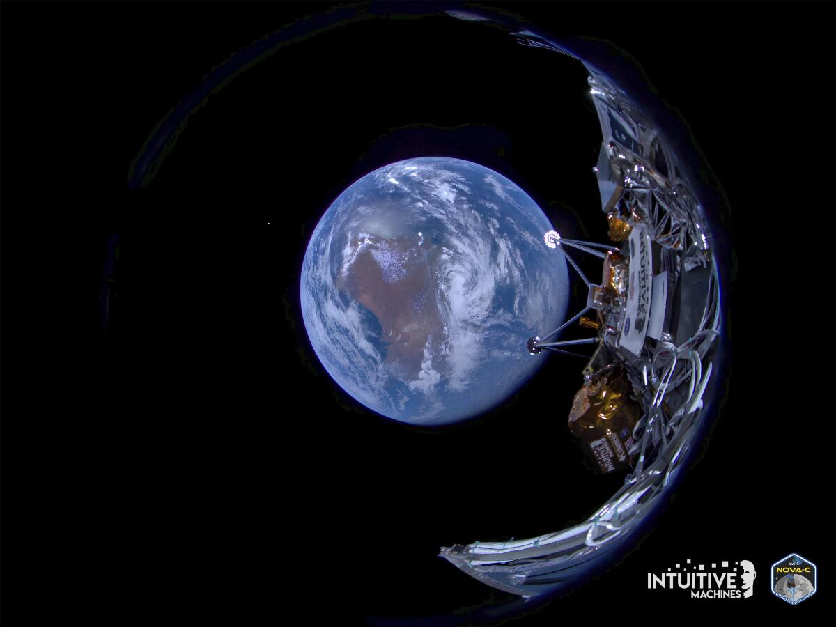 Esta imagen difundida por Intuitive Machines muestra su sonda lunar Odysseus con la 