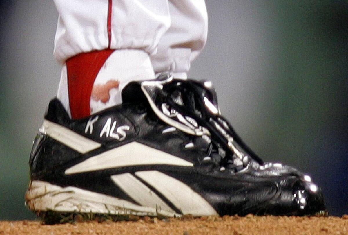 Curt Schilling's sock was bloodied as he pitched Game 2 of the 2004 World Series.