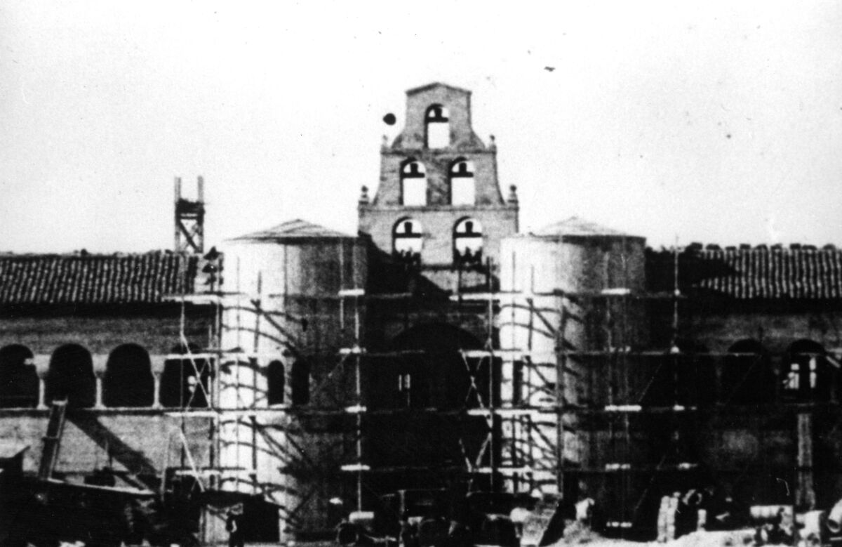 Construction of what was then called the Academic Building, now Hepner Hall, in 1930 at the site of the current SDSU.