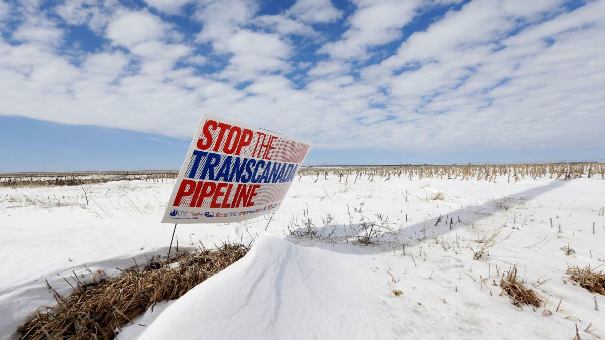 A pipeline protest sign in seen in a field near Bradshaw, Neb.