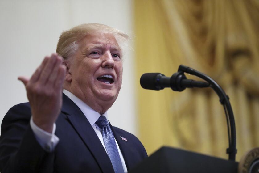 President Donald Trump speaks during the Young Black Leadership Summit at the White House in Washington, Friday, Oct. 4, 2019. (AP Photo/Carolyn Kaster)