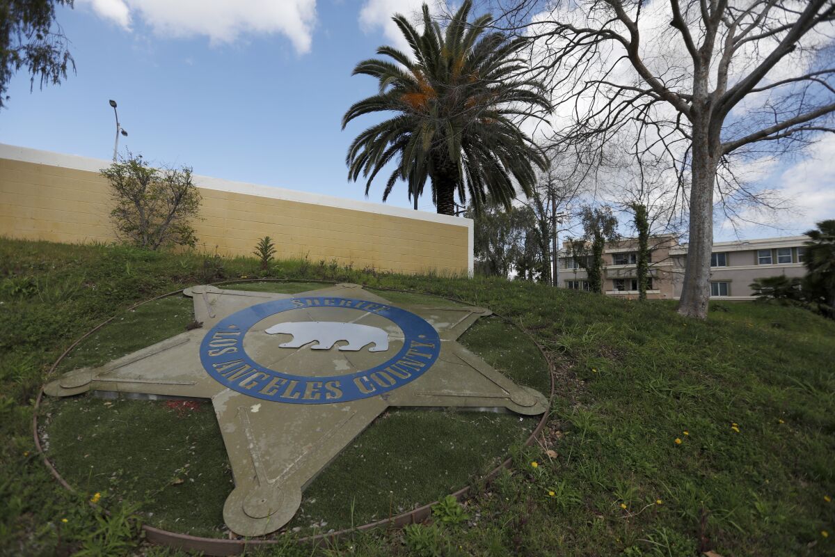 Entrance to the parking area of the East Los Angeles Sheriff's station on March 7, 2019. 