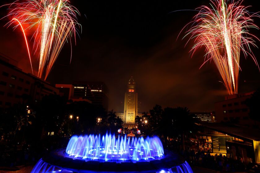 4th of July fireworks in downtown Los Angeles.