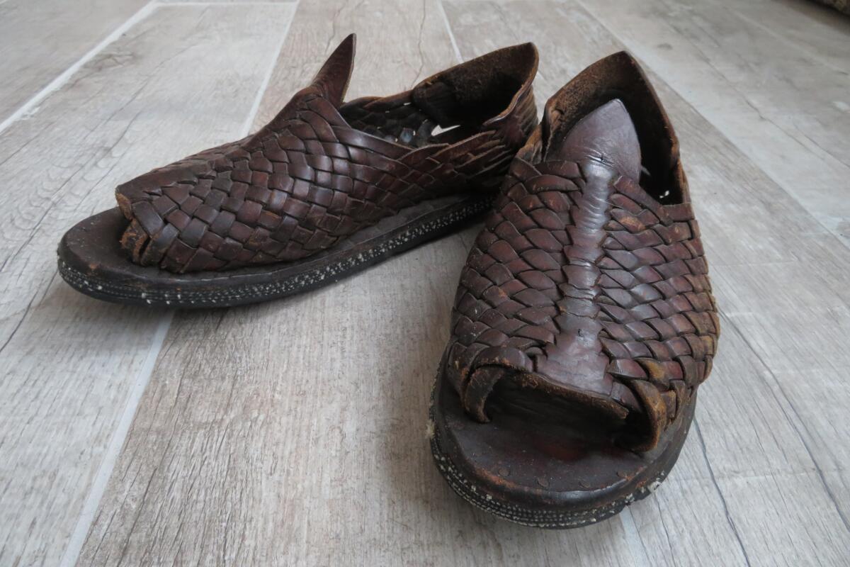 Cesáreo Moreno's "indestructible" huaraches are made of old tire rubber, thick leather and nails.