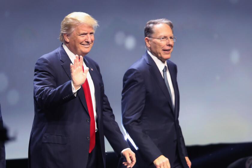 Republican presidential candidate Donald Trump with Wayne LaPierre, executive vice president of the National Rifle Assn., in May.
