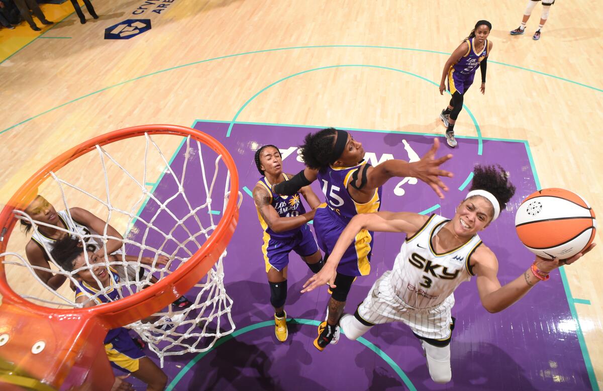 Candace Parker of the Chicago Sky shoots during the game against the Los Angeles Sparks on June 23 2022