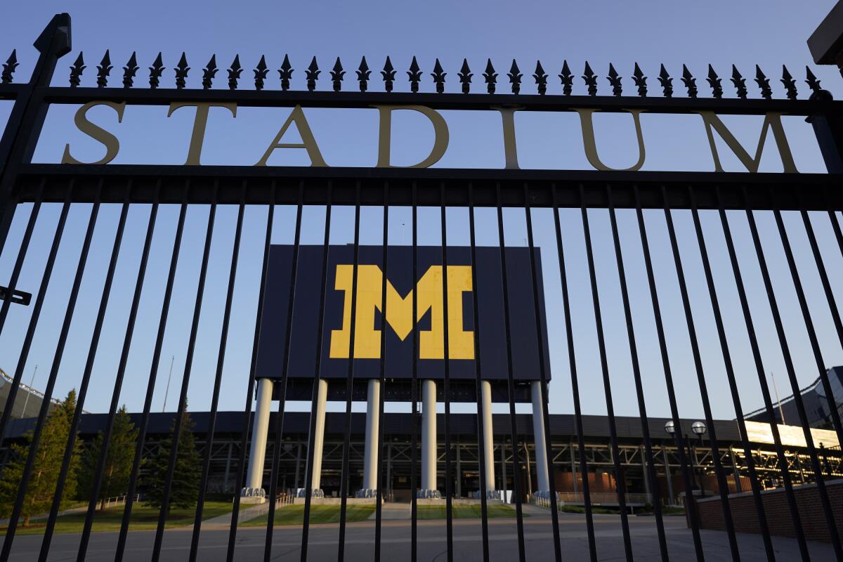The University of Michigan football stadium behind a closed game on Aug. 13.