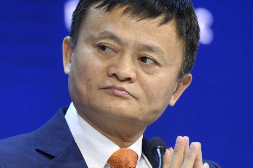 Mandatory Credit: Photo by LAURENT GILLIERON/EPA-EFE/REX/Shutterstock (9332949ch) Jack Ma World Economic Forum 2018 in Davos, Switzerland - 24 Jan 2018 China's Jack Ma, Founder and Executive Chairman of Alibaba Group speaks during a plenary session in the Congress Hall during the 48th Annual Meeting of the World Economic Forum, WEF, in Davos, Switzerland, 24 January 2018. The meeting brings together enterpreneurs, scientists, chief executive and political leaders in Davos January 23 to 26. ** Usable by LA, CT and MoD ONLY **