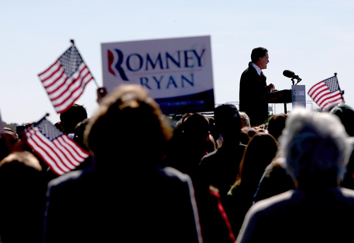 Mitt Romney at a campaign rally at Virginia Aviation in Lynchburg, Va.