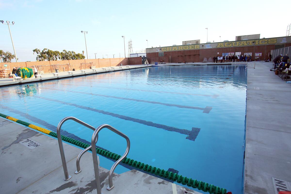 Edison High School's new 40-meter-by-25-yard pool in Huntington Beach on Tuesday.