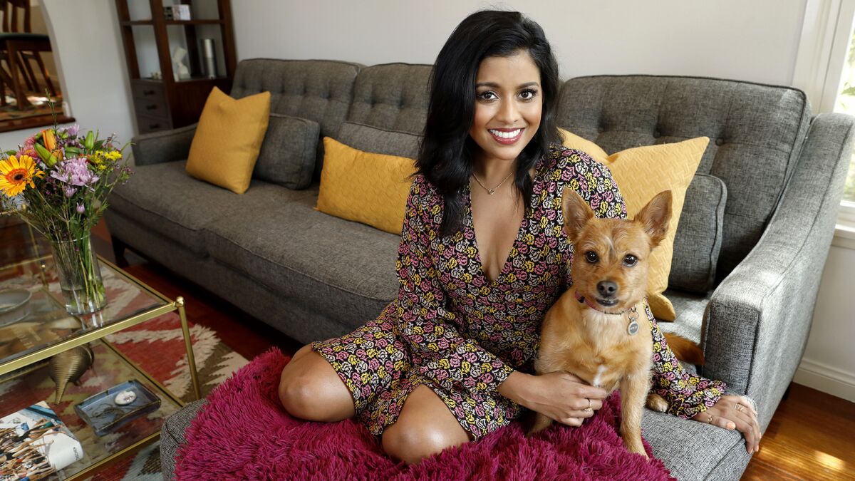 "It feels like different parts of my life all put together in a mishmash," the Texas-raised actress, whose parents are from India, says of her living room.