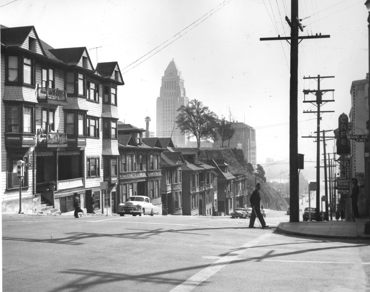 City Hall is seen beyond the Bunker Hill neighborhood in 1960.