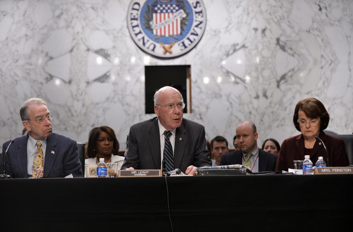 Senate Judiciary Committee Chairman Patrick Leahy holds a hearing on gun control in Washington.