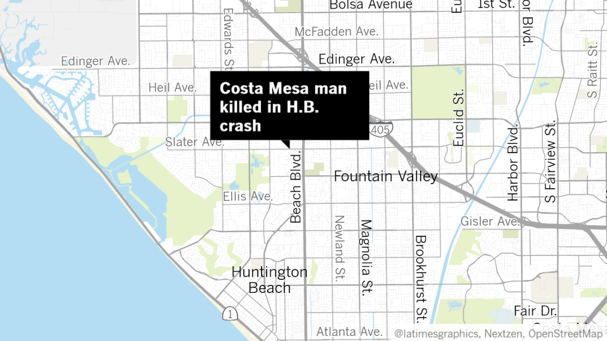 Michael Thomas Sullivan, 31, of Costa Mesa died Wednesday in a traffic collision in the area of Slater Avenue and Morgan Lane in Huntington Beach, according to authorities.