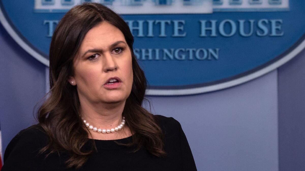 White House Press Secretary Sarah Huckabee Sanders at a news briefing.