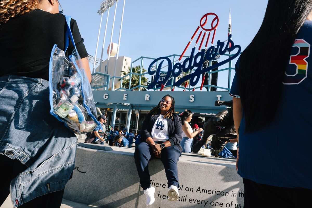 Fans arrive at Dodger Stadium for the team's 10th annual LGBTQ+ Pride Night.