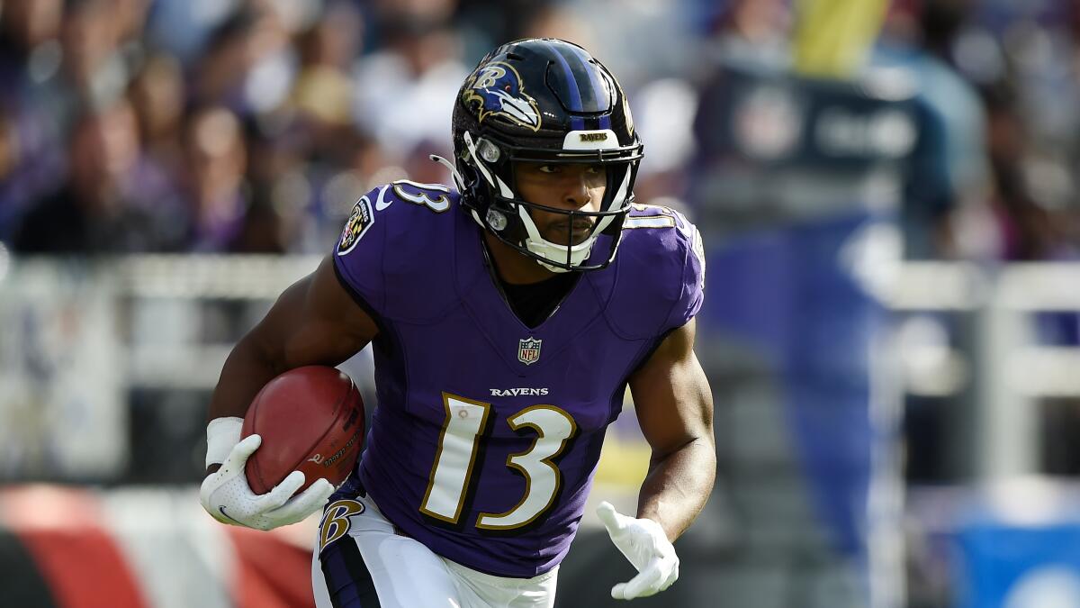 Baltimore Ravens' Devin Duvernay during the first half.