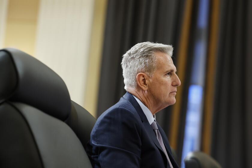 WASHINGTON, DC - NOVEMBER 15: Former Speaker of the House Rep. Kevin McCarthy (R-CA) listens during a press conference with members of the House Select Committee on the Chinese Communist Party at the Cannon House Office Building on November 15, 2023 in Washington, DC. The committee held the news conference to speak about their Reedley Bio Lab investigation report and evidence of illegal activity within the facility. (Photo by Anna Moneymaker/Getty Images)