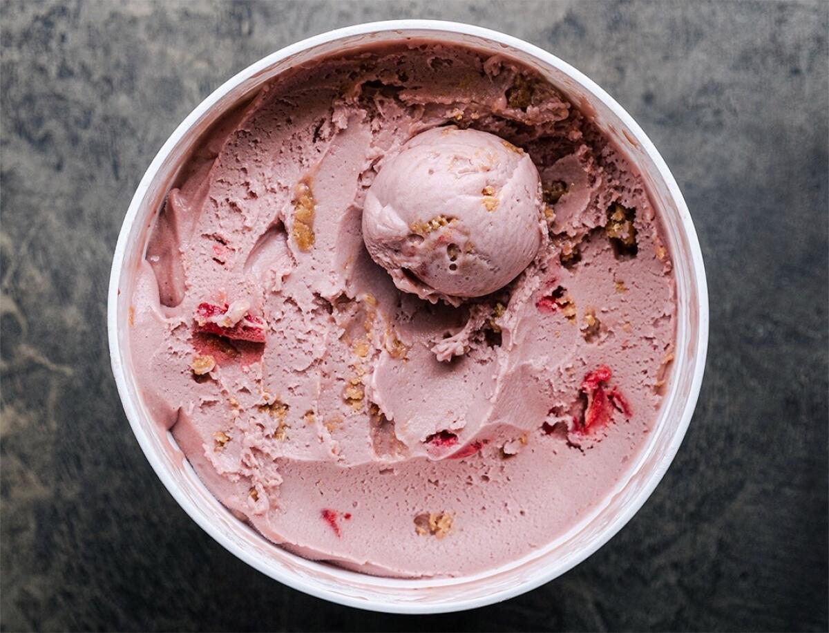 Strawberry Oat Crumble is one of the vegan choices at Stella Jean’s Ice Cream.