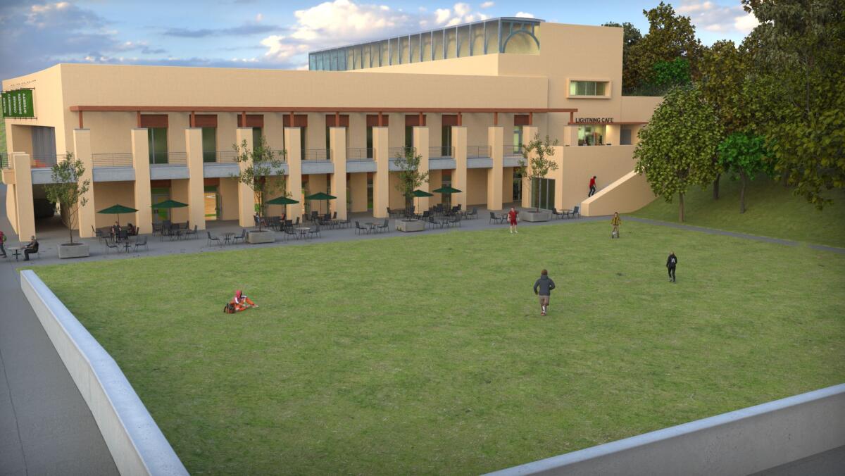 A rendering depicts a new learning center planned at Sage Hill School in Newport Coast.