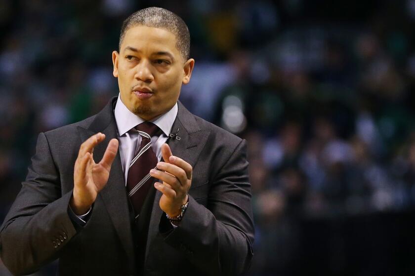 BOSTON, MA - FEBRUARY 11: Head coach Tyronn Lue of the Cleveland Cavaliers looks on during a game against the Boston Celtics at TD Garden on February 11, 2018 in Boston, Massachusetts. NOTE TO USER: User expressly acknowledges and agrees that, by downloading and or using this photograph, User is consenting to the terms and conditions of the Getty Images License Agreement. (Photo by Adam Glanzman/Getty Images) ** OUTS - ELSENT, FPG, CM - OUTS * NM, PH, VA if sourced by CT, LA or MoD **