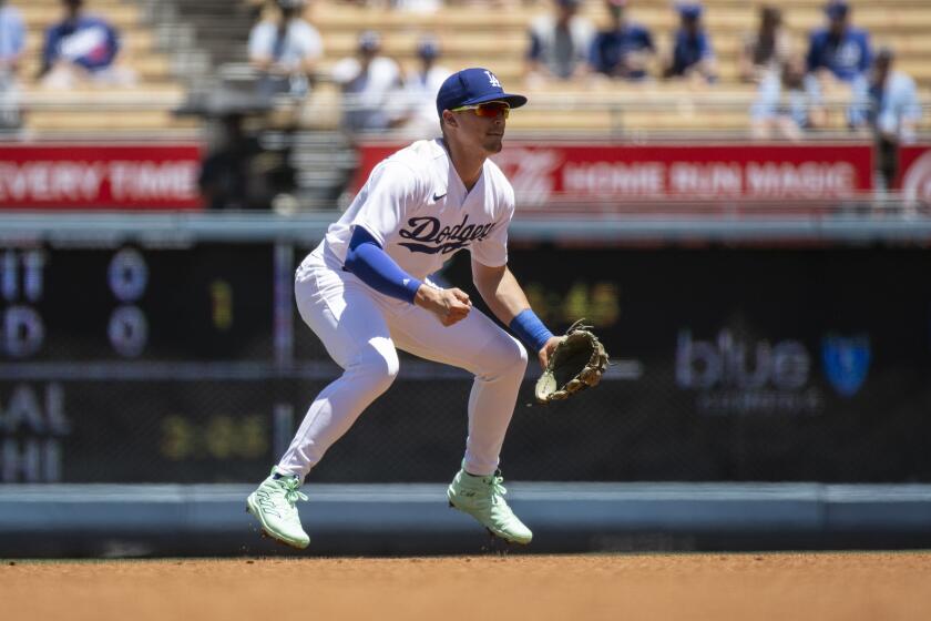 Dodgers second baseman Kike Hernandez takes his stance in first inning against the Toronto Blue Jays on July 26, 2023.