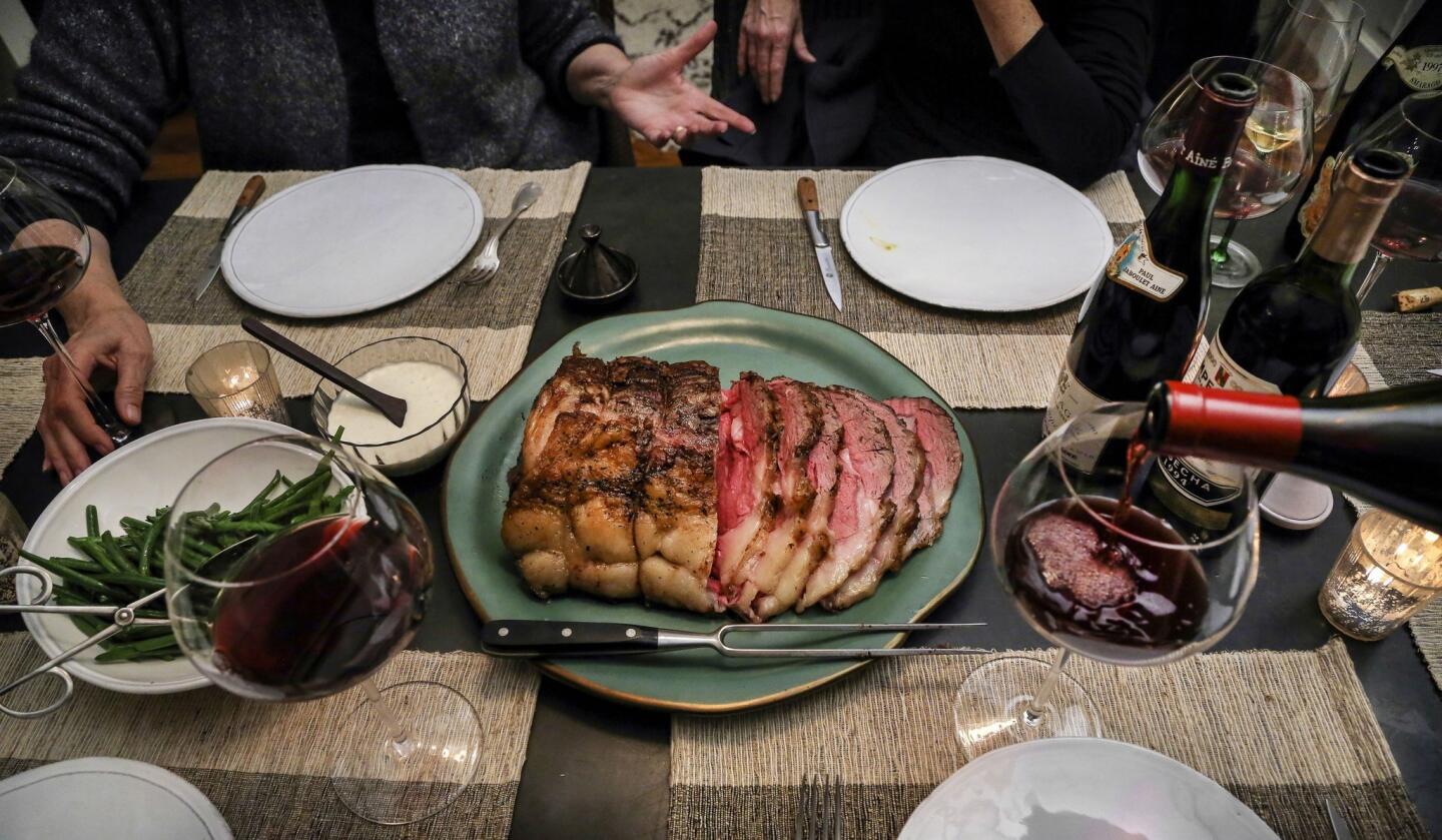 For her dinner party, S. Irene Virbila served a classic rib roast with a punchy horseradish cream, sides of mashed potatoes with celery root and green beans with tarragon. Also: kabocha squash soup and persimmon pudding cake.